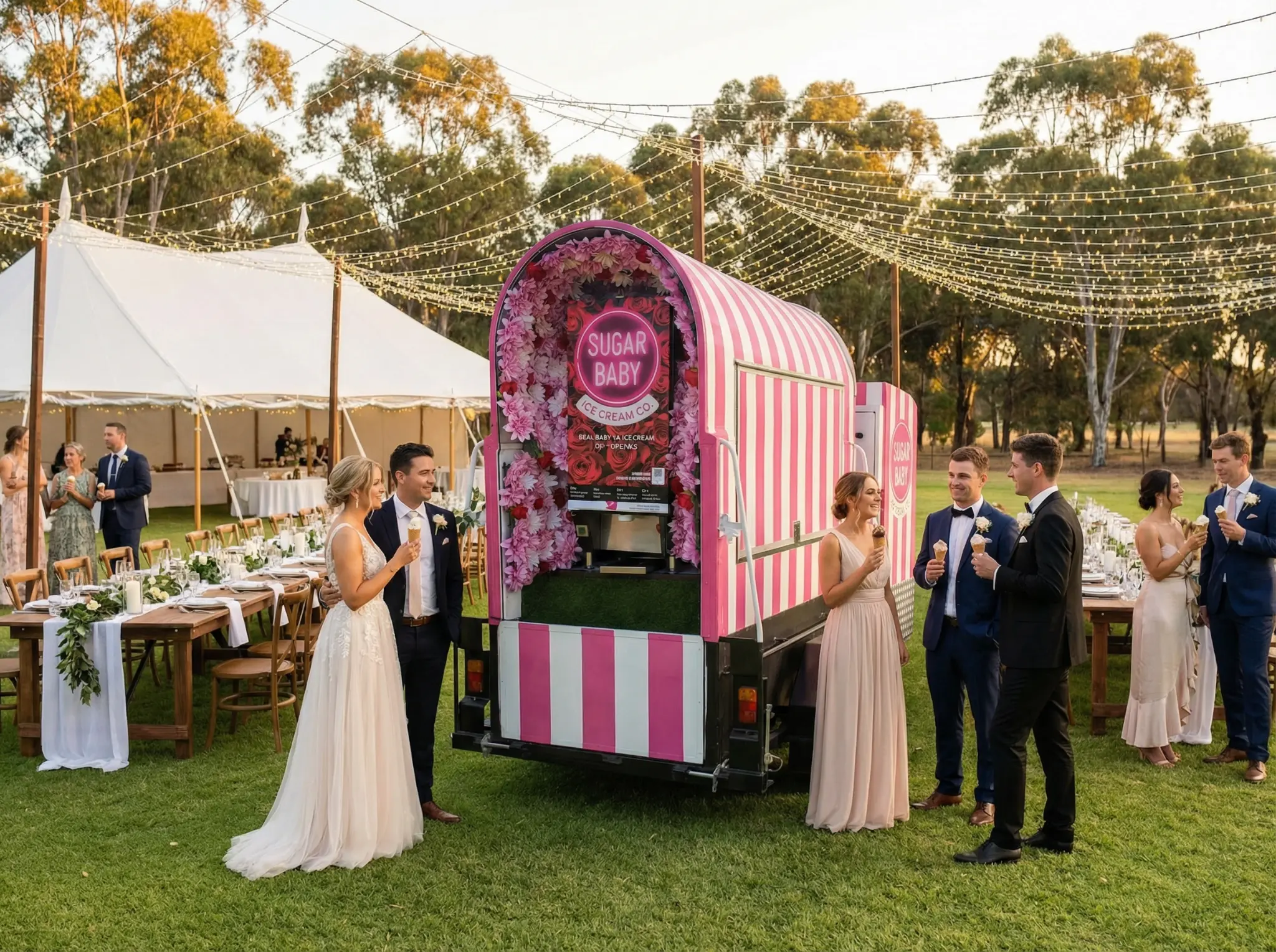 Sugar Baby ice cream trailer at a wedding in the Wimmera Mallee
